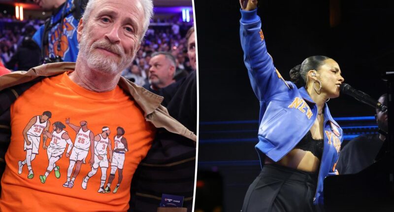 Fans swarm Jon Stewart and Alicia Keys belt out New York anthem after Knicks win