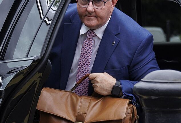 Sir Jeffrey Donaldson (pictured today) is facing prison after he was found guilty of raping a woman when she was a child and 17 other child sex offences