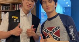 Mark Lee, who is a former member of the South Korean pop group NCT, was snapped wearing a gray baseball-style T-shirt that featured a symbol that appeared to be the Confederate flag