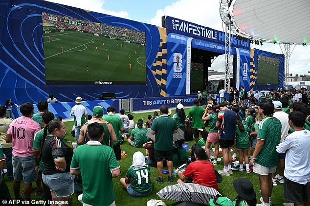 Fans watch the Mexico-South Africa game in the blazing heat at Houston's FIFA fan festival