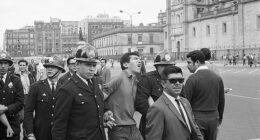 Demonstrators are cleared from Mexico City's Central Plaza ahead of the 1968 Olympic Games