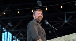 Graham Platner, Democratic candidate for US Senate in Maine, speaks during a 'Fighting Oligarchy' campaign rally with US Senator Bernie Sanders (I-VT) in Portland, Maine, on May 25, 2026