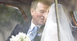 Sealed with a kiss! Peter Phillips and Harriet Sperling tied the knot in front of the King and Queen and other members of the Royal Family during an 'intimate' ceremony in the Cotswolds today