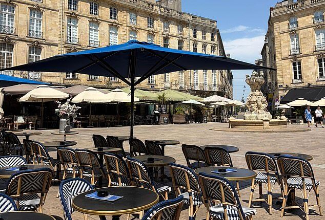 A photo of a normally packed square in Bordeaux's old town taken on Thursday, when the weather in the city has risen to over 40 degrees