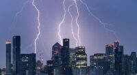 London saw major thunderstorms overnight, with lightning pictured over the city into the early hours