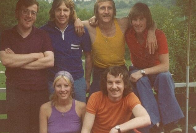 Linda and Jim Hendry (bottom) with (left to right) best man Alistair Gibb, Scotland stars John Blackley, Tommy Hutchison and Kenny Dalglish at their 1974 World Cup HQ in Erbismuhle, West Germany