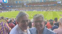 Former Prime Minister Gordon Brown (left) with Daily Mail Chief Sports Writer Oliver Holt (right)