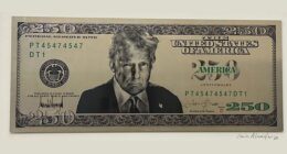 A design for the proposed $250 bill featuring the picture and signature of President Donald Trump