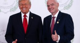 Donald Trump, pictured alongside FIFA president Gianni Infantino, could have his ICE agents target Scotland's World Cup clash with Haiti