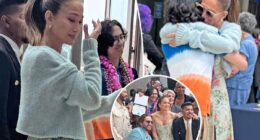Jennifer Lopez wipes away tears at son Max's graduation