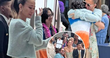 Jennifer Lopez wipes away tears at son Max's graduation