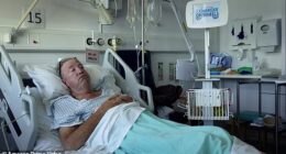 In the series five finale of Clarkson's Farm, Jeremy, 66, revealed he had been diagnosed and had to undergo treatment for a malignant tumour in his prostate last August. Here he is pictured in a hospital bed during one moment of the new season