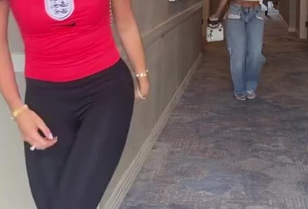 Jordan Pickford's wife Megan salvaged together a last-minute outfit for England's first World Cup tie, as she and Ollie Watkins' spouse led the WAGs heading to the stadium in Dallas