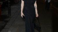 Kelly Osbourne looked elegant in a black gown as she arrived at the J Sheekey x Vivienne Westwood terrace launch party in London on Monday night