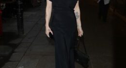 Kelly Osbourne looked elegant in a black gown as she arrived at the J Sheekey x Vivienne Westwood terrace launch party in London on Monday night