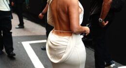 Kim Kardashian wowed in a chic cream dress and sky high heels as she arrived at the Monaco Grand Prix on Sunday to cheer on her beau Lewis Hamilton