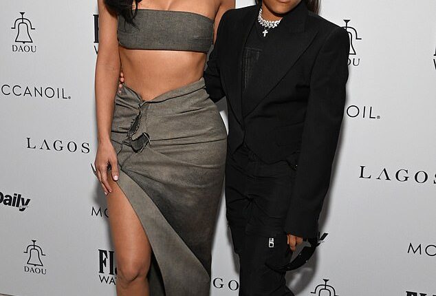 North West, the 12-year-old daughter of Kim Kardashian and Kanye West, has left viewers aghast at her sophomore solo single; Kardashian and North are pictured in 2023