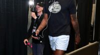 Knicks center and defensive menace Mitchell Robinson will be available against the Spurs for Game 1 of the NBA Finals. Here he is seen without a brace on his right hand on Wednesday