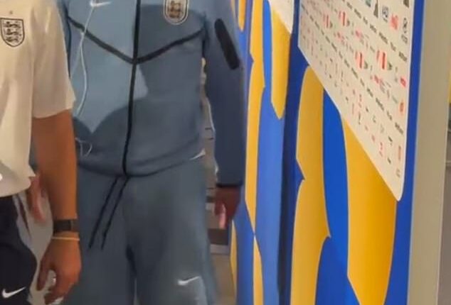 Declan Rice was spotted with heavy strapping on his calf as he left the stadium after England's draw against Ghana