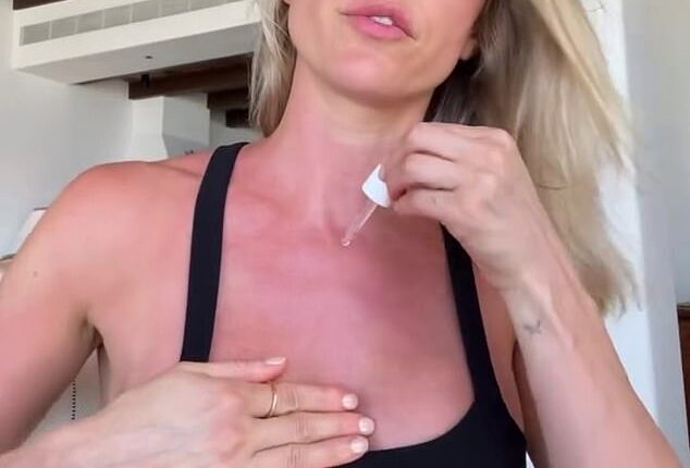 Reality star Kristin Cavallari, 39 (pictured), has sparked fresh controversy after sharing a video of her post-sun skincare routine while sporting a visibly red face, neck and chest, reigniting concerns about the growing glamorisation of tanning culture online
