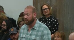 Former senator Kyrsten Sinema watches Matthew Ammel, her former bodyguard, with whom she had an affair, testify before the Arizona legislature in February 2024. They first became intimate in May of that year
