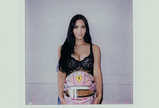Lewis Hamilton shared a sweet polaroid snap of girlfriend Kim Kardashian posing with his glittering purple race helmet at the Monaco Grand Prix