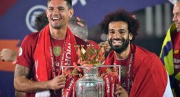 Former Liverpool star Dejan Lovren has hit out at the way Mohamed Salah was treated by the English media during his final season at the club (pictured in 2020 after winning the league)