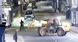 Brazen ram raiders in black balaclavas used a stolen telehandler to smash into a Nationwide and steal the cash machine
