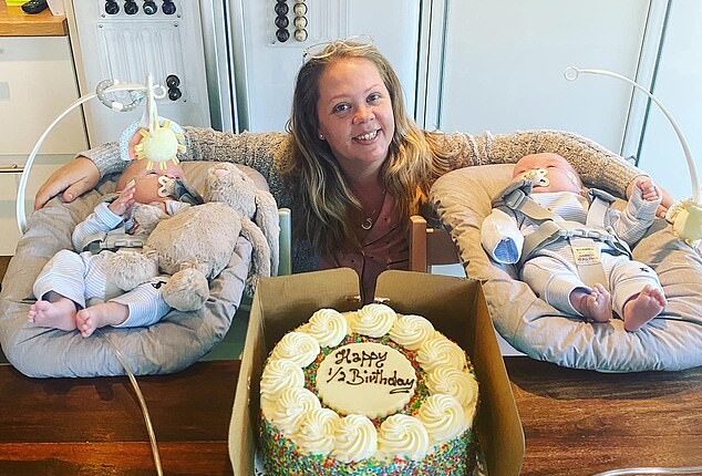 Jade Crane, 43, from Heanor, Derbyshire, who was told she was miscarrying her twins gave birth at 22 weeks - and says the siblings are now thriving (pictured)