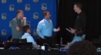 Fans believe Warriors owner Joe Lacob and GM Mike Dunleavy were getting in an argument just before they announced their selection with the 11th overall pick