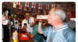 Reform UK's leader Nigel Farage showed his support for England with a picture of himself inside a pub wearing an England shirt downing a pint of ale. Online sleuths were quick to point out the picture was two-years-old