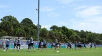 A major security scare has rocked the buildup to the World Cup after nine people were injured in a shooting just a short drive from England ’s tournament training base. (The squad, pictured, are currently in West Palm Beach, Florida)