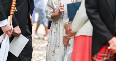 Lena Tindall retained her title of most playful royal at Peter Phillips and Harriet Sperling's royal wedding today, as she joyfully played in the rain while clutching a unicorn umbrella
