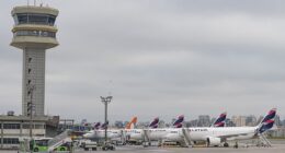 The unnamed woman, 72, had arrived on Latam flight LA3785 at Congonhas Airport, one of São Paulo's two main airports (Pictured: Stock image of Latam plane at Congonhas Airport)