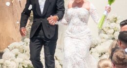 Perrie Edwards tied the knot with Alex Oxlade-Chamberlain at an intimate and glitzy church ceremony in Portugal on Saturday