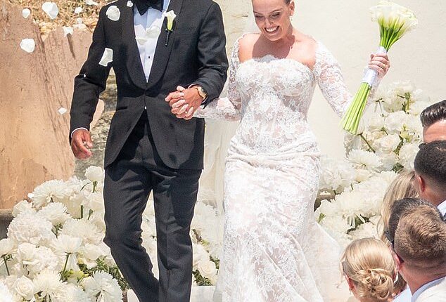 Perrie Edwards tied the knot with Alex Oxlade-Chamberlain at an intimate and glitzy church ceremony in Portugal on Saturday