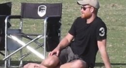 Prince Harry went solo as he sat on the sidelines of a polo match in Montecito, California