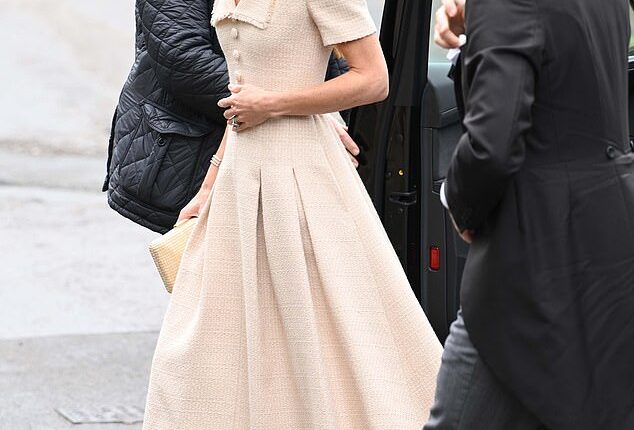 The Princess of Wales looked effortlessly elegant as she joined members of the Royal Family at the wedding of Peter Phillips and Harriet Sperling today