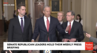Senate Majority Leader John Thune, R-S.D. speaks at a press conference in April.
