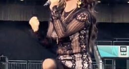 Shania Twain's outfit and dance moves at Wembley Stadium in London Friday led to a flood of reactions on social media, as some said the vocalist's black lace dress and dance moves were too racy