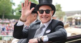 Stanley Tucci joins the King and Queen for Ascot procession with wife Felicity Blunt as they enjoy a day out at the races alongside Carole Middleton and the Duchess of Edinburgh