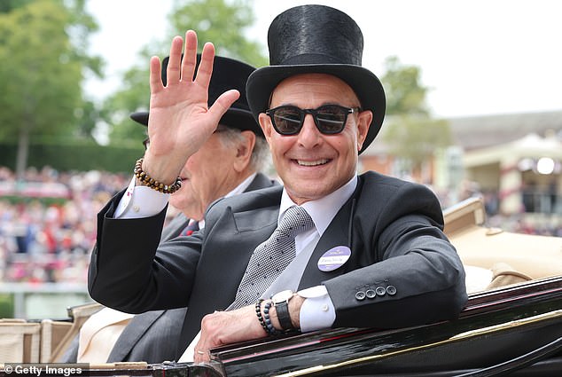 Stanley Tucci joins the King and Queen for Ascot procession with wife Felicity Blunt as they enjoy a day out at the races alongside Carole Middleton and the Duchess of Edinburgh