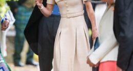 The Princess of Wales leaves the royal wedding of Peter Phillips and Harriet Sperling at All Saints Church in Kemble