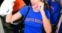 Of course, one of the most famous faces at Madison Square Garden on Wednesday night was Taylor Swift, who sported a cheeky T-shirt in the team's signature blue and orange that read 'Stevie Knicks,' paying homage to her musical idol, Stevie Nicks