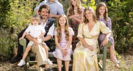 Sybilla Hart with her husband Charlie and their children Isaac, Beatrice, Florence, Celestia and Benjamin back in 2022