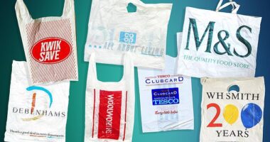Long before Brits reached for a trendy tote or Bag For Life, supermarket plastic bags were a staple household item reminiscent of different eras