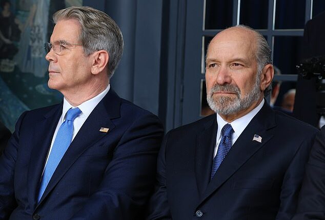 Treasury Secretary Scott Bessent (left) and Commerce Secretary Howard Lutnick (right) attend a meeting at the G7 in France earlier this month. A new book reveals that they had a Situation Room blowup in front of President Donald Trump in February 2025