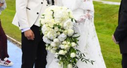 According to fashion expert Lisa Talbot, the full-lace look has started to feel 'overdone' and may well be better off left in the past. Pictured: Venezula Fury on her wedding day in May