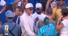 Tom Brady was spotted greeting Neymar Jr at Brazil's World Cup opener on Saturday