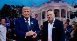Dana White walks alongside Donald Trump from the White House to the South Lawn